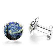 Load image into Gallery viewer, 1 pair Fashion Van Gogh Art Painting Series Cufflinks Van Gogh Starry Night Crystal Glass Cabochon Cufflinks