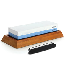Load image into Gallery viewer, 1000/6000 Red White Whetstone Double-sided Bamboo Base Set, Blue White Whetstone