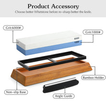 Load image into Gallery viewer, 1000/6000 Red White Whetstone Double-sided Bamboo Base Set, Blue White Whetstone