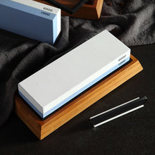 Load image into Gallery viewer, 1000/6000 Red White Whetstone Double-sided Bamboo Base Set, Blue White Whetstone