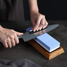 Load image into Gallery viewer, 1000/6000 Red White Whetstone Double-sided Bamboo Base Set, Blue White Whetstone