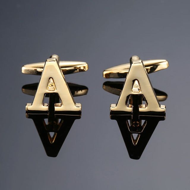 1 pair gold letters A-Z name Cufflinks men French shirt Cufflinks