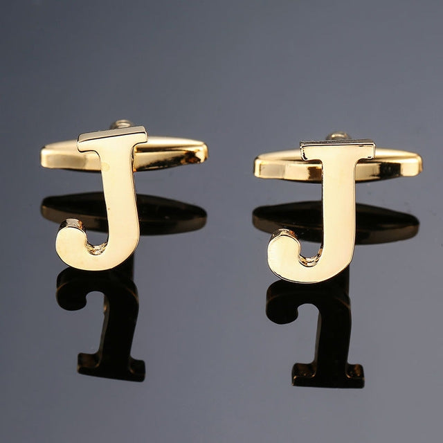 1 pair gold letters A-Z name Cufflinks men French shirt Cufflinks