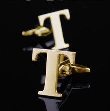 Load image into Gallery viewer, 1 pair gold letters A-Z name Cufflinks men French shirt Cufflinks
