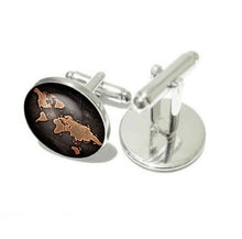 Load image into Gallery viewer, 2 PCS World Map Pattern Cufflinks Antique Retro Bronze Cufflinks, Silver, Bronze, Black
