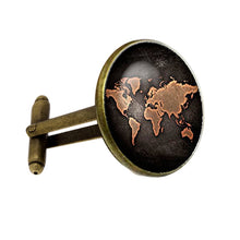 Load image into Gallery viewer, 2 PCS World Map Pattern Cufflinks Antique Retro Bronze Cufflinks, Silver, Bronze, Black