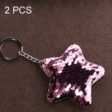 Load image into Gallery viewer, 2 PCS Cute Chaveiro Star Keychain Glitter Pompom Sequins Key Chain Gifts for Women Llaveros Mujer Car Bag Accessories Key Ring, Star Shape(Pink), Star Shape(Green), Star Shape(Magenta), Star Shape(Colorful)