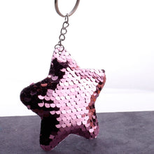 Load image into Gallery viewer, 2 PCS Cute Chaveiro Star Keychain Glitter Pompom Sequins Key Chain Gifts for Women Llaveros Mujer Car Bag Accessories Key Ring, Star Shape(Pink), Star Shape(Green), Star Shape(Magenta), Star Shape(Colorful)
