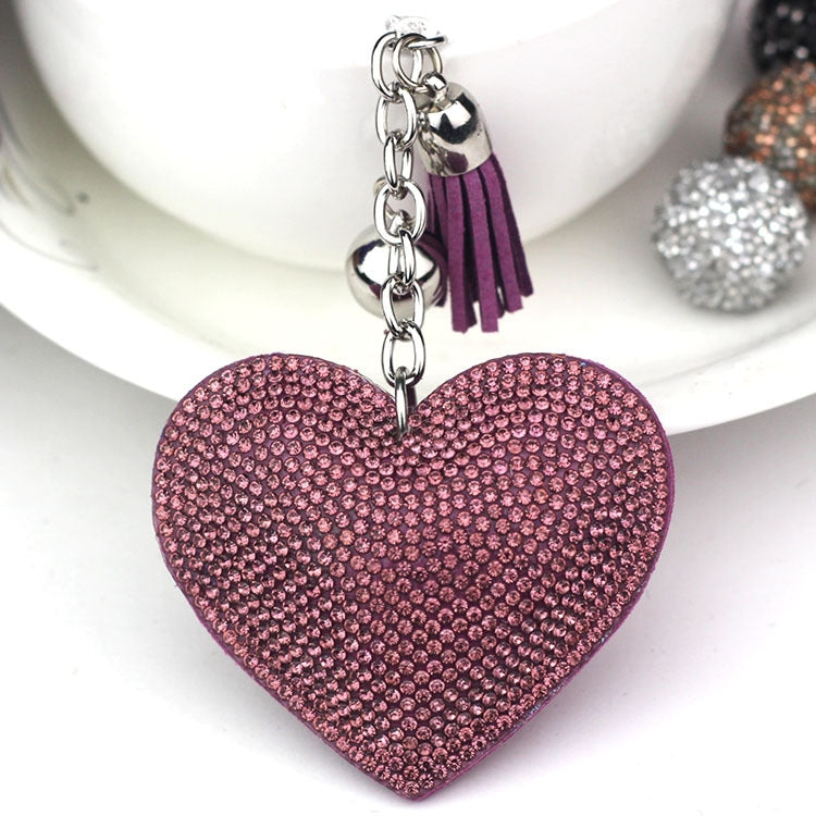Heart Keychain Leather Tassel Gold Key Holder Metal Crystal Key Chain Keyring Charm Bag Auto Pendant Gift, purple, green, dark blue, lake blue, silver white, watermelon red, light blue, orange, black white, magenta, black gray, yellow, light red, red  ...