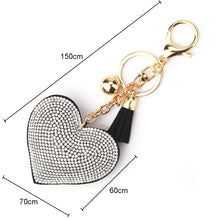 Load image into Gallery viewer, Heart Keychain Leather Tassel Gold Key Holder Metal Crystal Key Chain Keyring Charm Bag Auto Pendant Gift, purple, green, dark blue, lake blue, silver white, watermelon red, light blue, orange, black white, magenta, black gray, yellow, light red, red  ...
