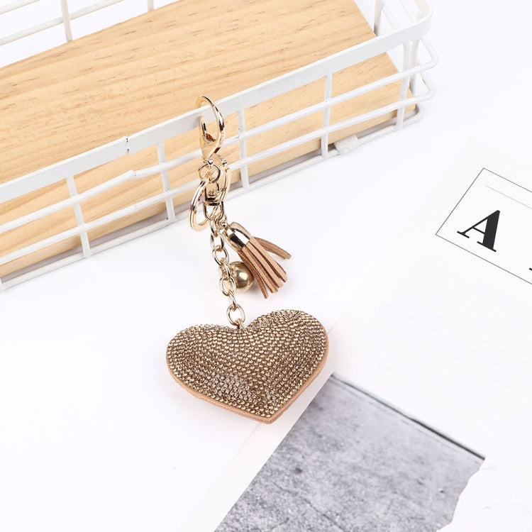 Heart Keychain Leather Tassel Gold Key Holder Metal Crystal Key Chain Keyring Charm Bag Auto Pendant Gift, purple, green, dark blue, lake blue, silver white, watermelon red, light blue, orange, black white, magenta, black gray, yellow, light red, red  ...