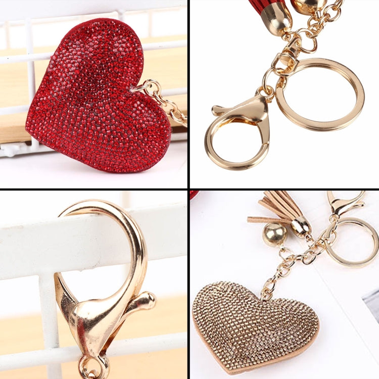 Heart Keychain Leather Tassel Gold Key Holder Metal Crystal Key Chain Keyring Charm Bag Auto Pendant Gift, purple, green, dark blue, lake blue, silver white, watermelon red, light blue, orange, black white, magenta, black gray, yellow, light red, red  ...