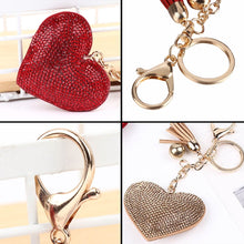 Load image into Gallery viewer, Heart Keychain Leather Tassel Gold Key Holder Metal Crystal Key Chain Keyring Charm Bag Auto Pendant Gift, purple, green, dark blue, lake blue, silver white, watermelon red, light blue, orange, black white, magenta, black gray, yellow, light red, red  ...