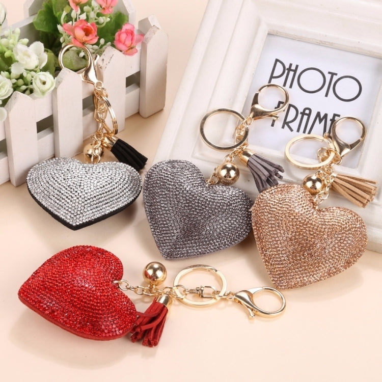 Heart Keychain Leather Tassel Gold Key Holder Metal Crystal Key Chain Keyring Charm Bag Auto Pendant Gift, purple, green, dark blue, lake blue, silver white, watermelon red, light blue, orange, black white, magenta, black gray, yellow, light red, red  ...