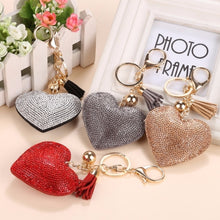 Load image into Gallery viewer, Heart Keychain Leather Tassel Gold Key Holder Metal Crystal Key Chain Keyring Charm Bag Auto Pendant Gift, purple, green, dark blue, lake blue, silver white, watermelon red, light blue, orange, black white, magenta, black gray, yellow, light red, red  ...