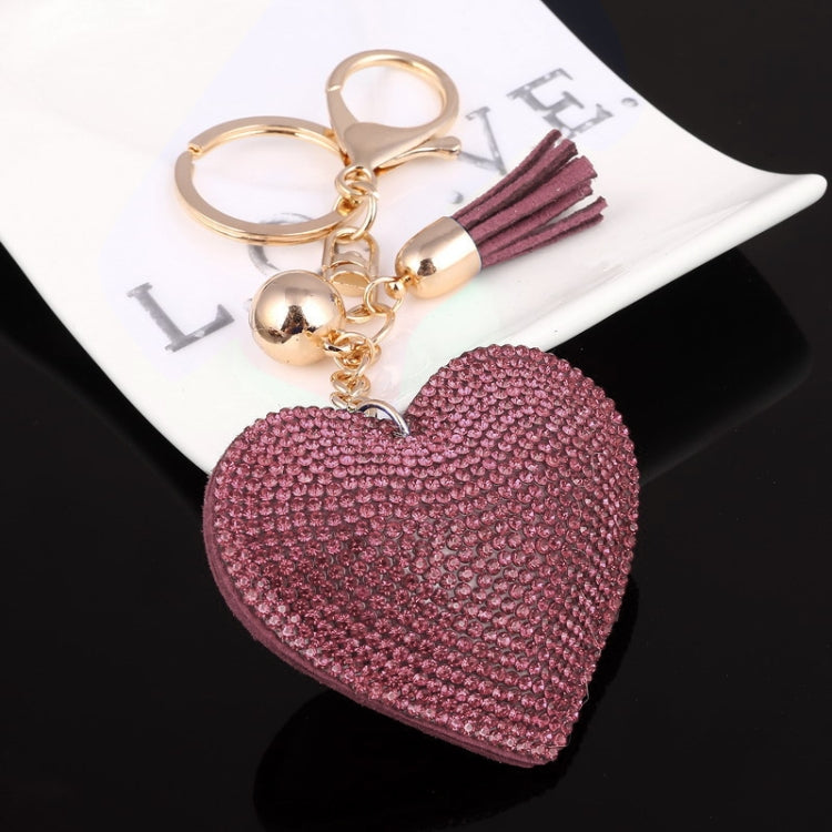 Heart Keychain Leather Tassel Gold Key Holder Metal Crystal Key Chain Keyring Charm Bag Auto Pendant Gift, purple, green, dark blue, lake blue, silver white, watermelon red, light blue, orange, black white, magenta, black gray, yellow, light red, red  ...
