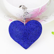 Load image into Gallery viewer, Heart Keychain Leather Tassel Gold Key Holder Metal Crystal Key Chain Keyring Charm Bag Auto Pendant Gift, purple, green, dark blue, lake blue, silver white, watermelon red, light blue, orange, black white, magenta, black gray, yellow, light red, red  ...