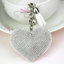 Load image into Gallery viewer, Heart Keychain Leather Tassel Gold Key Holder Metal Crystal Key Chain Keyring Charm Bag Auto Pendant Gift, purple, green, dark blue, lake blue, silver white, watermelon red, light blue, orange, black white, magenta, black gray, yellow, light red, red  ...