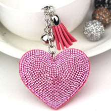 Load image into Gallery viewer, Heart Keychain Leather Tassel Gold Key Holder Metal Crystal Key Chain Keyring Charm Bag Auto Pendant Gift, purple, green, dark blue, lake blue, silver white, watermelon red, light blue, orange, black white, magenta, black gray, yellow, light red, red  ...
