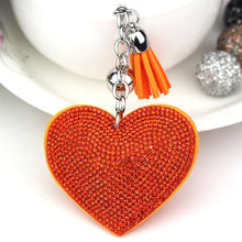 Load image into Gallery viewer, Heart Keychain Leather Tassel Gold Key Holder Metal Crystal Key Chain Keyring Charm Bag Auto Pendant Gift, purple, green, dark blue, lake blue, silver white, watermelon red, light blue, orange, black white, magenta, black gray, yellow, light red, red  ...