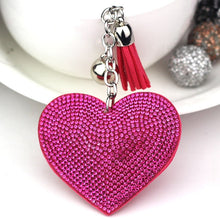Load image into Gallery viewer, Heart Keychain Leather Tassel Gold Key Holder Metal Crystal Key Chain Keyring Charm Bag Auto Pendant Gift, purple, green, dark blue, lake blue, silver white, watermelon red, light blue, orange, black white, magenta, black gray, yellow, light red, red  ...