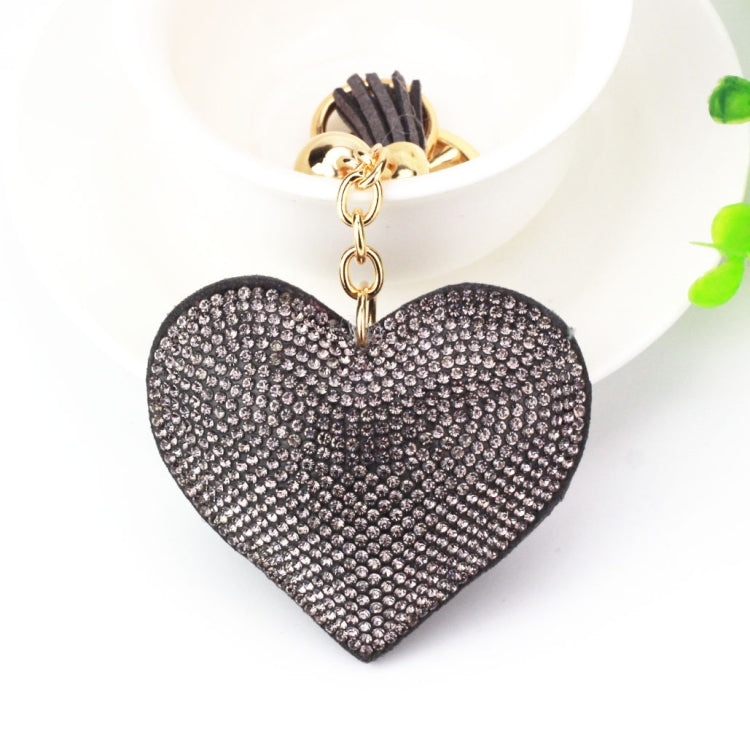 Heart Keychain Leather Tassel Gold Key Holder Metal Crystal Key Chain Keyring Charm Bag Auto Pendant Gift, purple, green, dark blue, lake blue, silver white, watermelon red, light blue, orange, black white, magenta, black gray, yellow, light red, red  ...