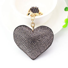 Load image into Gallery viewer, Heart Keychain Leather Tassel Gold Key Holder Metal Crystal Key Chain Keyring Charm Bag Auto Pendant Gift, purple, green, dark blue, lake blue, silver white, watermelon red, light blue, orange, black white, magenta, black gray, yellow, light red, red  ...