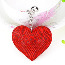 Load image into Gallery viewer, Heart Keychain Leather Tassel Gold Key Holder Metal Crystal Key Chain Keyring Charm Bag Auto Pendant Gift, purple, green, dark blue, lake blue, silver white, watermelon red, light blue, orange, black white, magenta, black gray, yellow, light red, red  ...