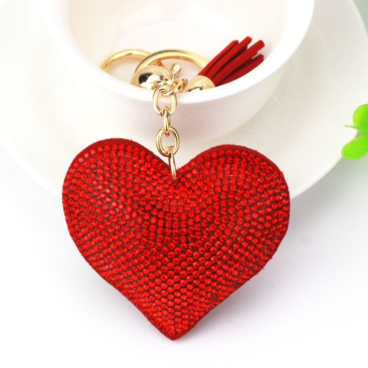Heart Keychain Leather Tassel Gold Key Holder Metal Crystal Key Chain Keyring Charm Bag Auto Pendant Gift, purple, green, dark blue, lake blue, silver white, watermelon red, light blue, orange, black white, magenta, black gray, yellow, light red, red  ...