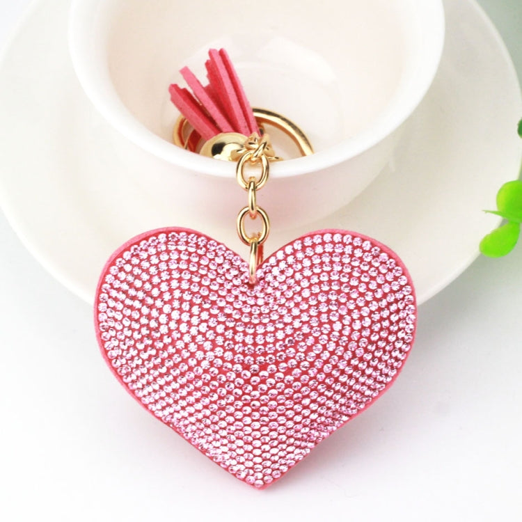 Heart Keychain Leather Tassel Gold Key Holder Metal Crystal Key Chain Keyring Charm Bag Auto Pendant Gift, purple, green, dark blue, lake blue, silver white, watermelon red, light blue, orange, black white, magenta, black gray, yellow, light red, red  ...