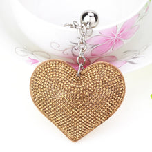 Load image into Gallery viewer, Heart Keychain Leather Tassel Gold Key Holder Metal Crystal Key Chain Keyring Charm Bag Auto Pendant Gift, purple, green, dark blue, lake blue, silver white, watermelon red, light blue, orange, black white, magenta, black gray, yellow, light red, red  ...