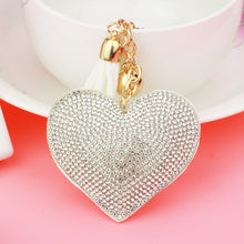 Load image into Gallery viewer, Heart Keychain Leather Tassel Gold Key Holder Metal Crystal Key Chain Keyring Charm Bag Auto Pendant Gift, purple, green, dark blue, lake blue, silver white, watermelon red, light blue, orange, black white, magenta, black gray, yellow, light red, red  ...