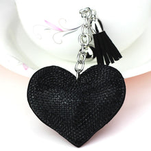 Load image into Gallery viewer, Heart Keychain Leather Tassel Gold Key Holder Metal Crystal Key Chain Keyring Charm Bag Auto Pendant Gift, purple, green, dark blue, lake blue, silver white, watermelon red, light blue, orange, black white, magenta, black gray, yellow, light red, red  ...
