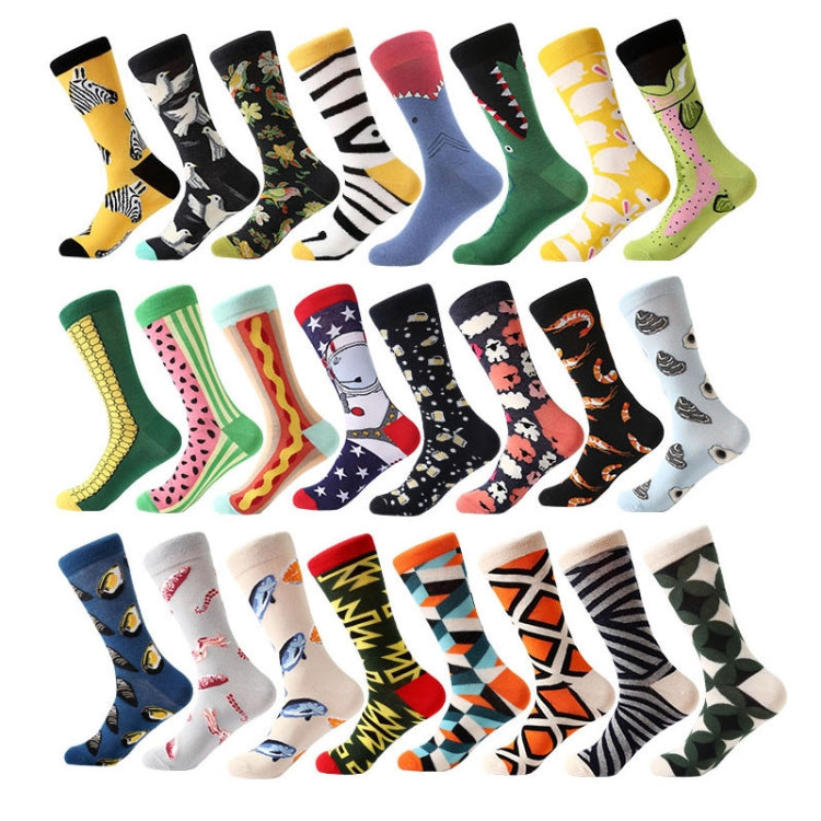 Cotton Various Cartoon Geometric Patterns Fashion Men Tube Socks