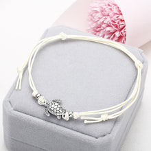 Load image into Gallery viewer, Boho Anklet Wax String Sea Turtle Lacing Foot Jewelry Beads Bracelet for Women, white, black, blue