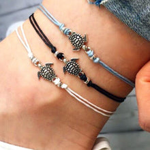 Load image into Gallery viewer, Boho Anklet Wax String Sea Turtle Lacing Foot Jewelry Beads Bracelet for Women, white, black, blue
