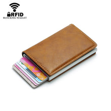 Load image into Gallery viewer, Automatic Elastic Card Type Anti-magnetic RFID Anti-theft Retro Card Package Universal Leather Metal Wallet
