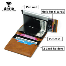 Load image into Gallery viewer, Automatic Elastic Card Type Anti-magnetic RFID Anti-theft Retro Card Package Universal Leather Metal Wallet