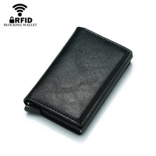 Load image into Gallery viewer, Automatic Elastic Card Type Anti-magnetic RFID Anti-theft Retro Card Package Universal Leather Metal Wallet