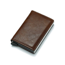 Load image into Gallery viewer, Automatic Elastic Card Type Anti-magnetic RFID Anti-theft Retro Card Package Universal Leather Metal Wallet