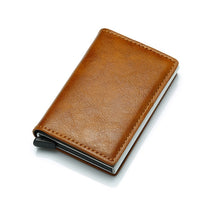 Load image into Gallery viewer, Automatic Elastic Card Type Anti-magnetic RFID Anti-theft Retro Card Package Universal Leather Metal Wallet