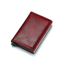 Load image into Gallery viewer, Automatic Elastic Card Type Anti-magnetic RFID Anti-theft Retro Card Package Universal Leather Metal Wallet