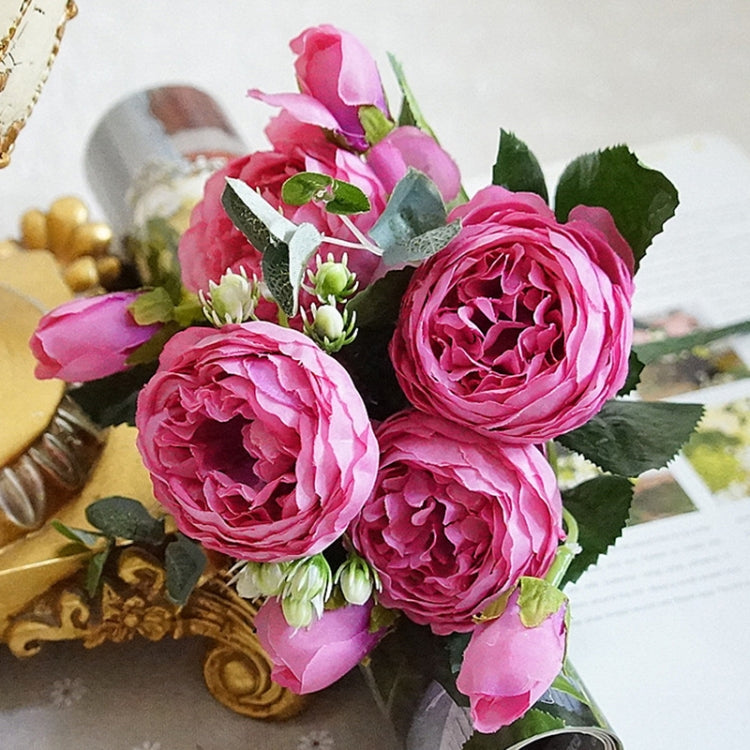 5 PCS Artificial Rose Flowers Small Bouquet Flores Home Party Wedding Fake Flower Decoration, Yellow, White, Purple, Magenta, Pink, Pink and Magenta, Blue