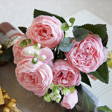 Load image into Gallery viewer, 5 PCS Artificial Rose Flowers Small Bouquet Flores Home Party Wedding Fake Flower Decoration, Yellow, White, Purple, Magenta, Pink, Pink and Magenta, Blue