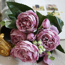 Load image into Gallery viewer, 5 PCS Artificial Rose Flowers Small Bouquet Flores Home Party Wedding Fake Flower Decoration, Yellow, White, Purple, Magenta, Pink, Pink and Magenta, Blue