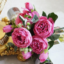 Load image into Gallery viewer, 5 PCS Artificial Rose Flowers Small Bouquet Flores Home Party Wedding Fake Flower Decoration, Yellow, White, Purple, Magenta, Pink, Pink and Magenta, Blue