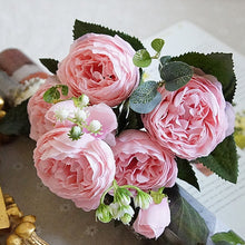 Load image into Gallery viewer, 5 PCS Artificial Rose Flowers Small Bouquet Flores Home Party Wedding Fake Flower Decoration, Yellow, White, Purple, Magenta, Pink, Pink and Magenta, Blue