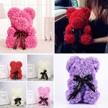 Load image into Gallery viewer, 25cm Bear Shape Artificial Foam Roses Flower Ornament, Red, Light Pink, Deep Pink, Purple, Milk White, Sky Blue, Gray