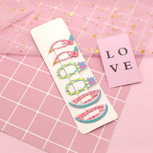 Load image into Gallery viewer, 6 PCS/Set Kids Hair Accessories Fruit Hairpins Cartoon Rainbow Hair Clip, New Bird pineapple 8#, Bird pineapple 6#, Ice cream 1#, Mermaid 2#, Candy rainbow 5#, Red Mermaid 4#, Blue Mermaid 3#, Strawberry watermelon 7#