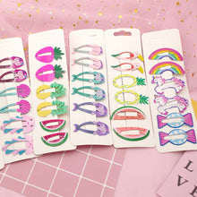 Load image into Gallery viewer, 6 PCS/Set Kids Hair Accessories Fruit Hairpins Cartoon Rainbow Hair Clip, New Bird pineapple 8#, Bird pineapple 6#, Ice cream 1#, Mermaid 2#, Candy rainbow 5#, Red Mermaid 4#, Blue Mermaid 3#, Strawberry watermelon 7#